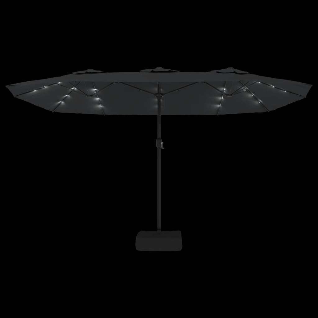parasol m. dobbelt parasoldug og LED-lys 449x265 cm antracitgrå