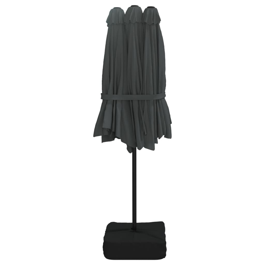 parasol m. dobbelt parasoldug og LED-lys 449x265 cm antracitgrå