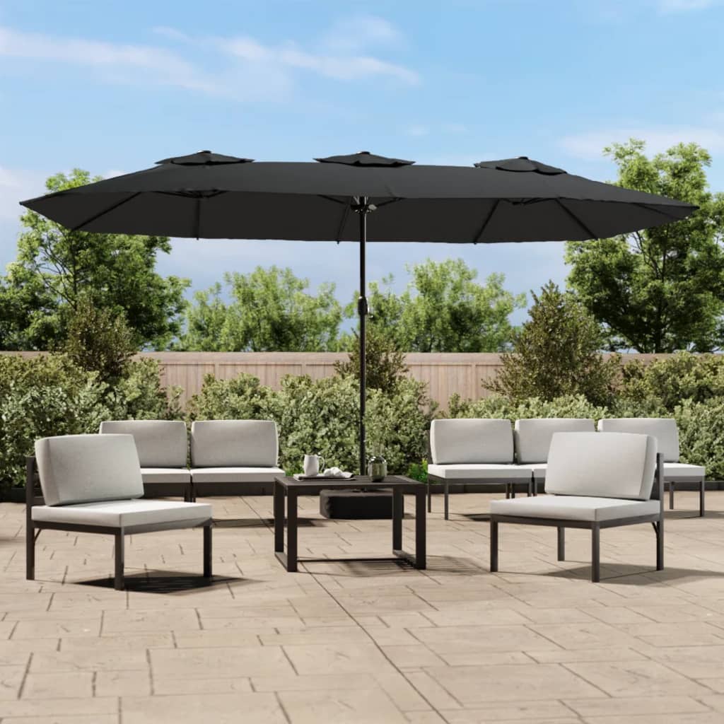 parasol m. dobbelt parasoldug og LED-lys 449x265 cm antracitgrå