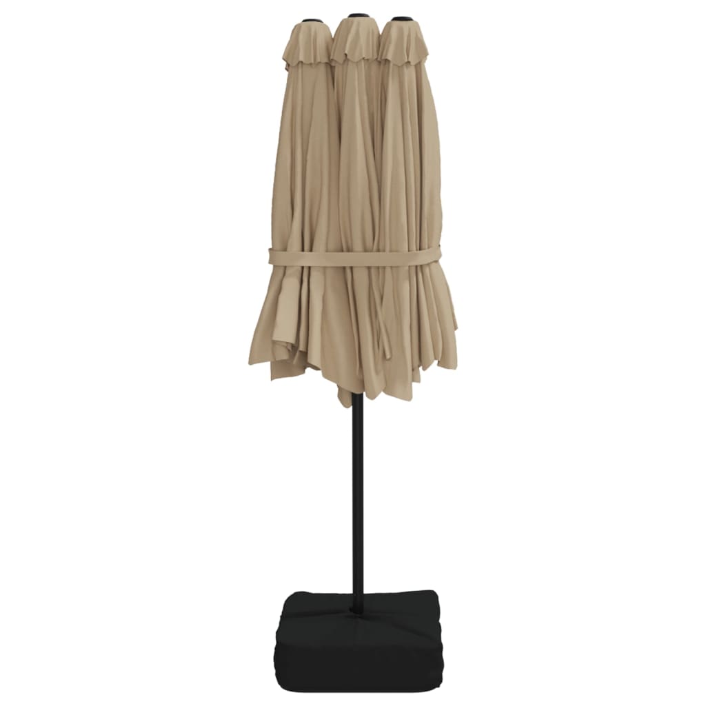 parasol med dobbelt parasoldug og LED-lys 449x265 cm gråbrun