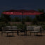 parasol m. dobbelt parasoldug og LED-lys 449x265 cm bordeauxrød