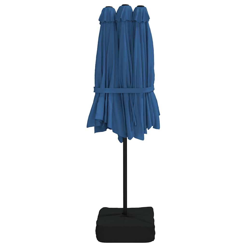 parasol med dobbelt parasoldug og LED-lys 449x265 cm azurblå