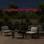 parasol m. dobbelt parasoldug og LED-lys 316x145 cm bordeauxrød