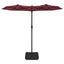parasol m. dobbelt parasoldug og LED-lys 316x145 cm bordeauxrød
