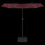 parasol m. dobbelt parasoldug og LED-lys 316x145 cm bordeauxrød
