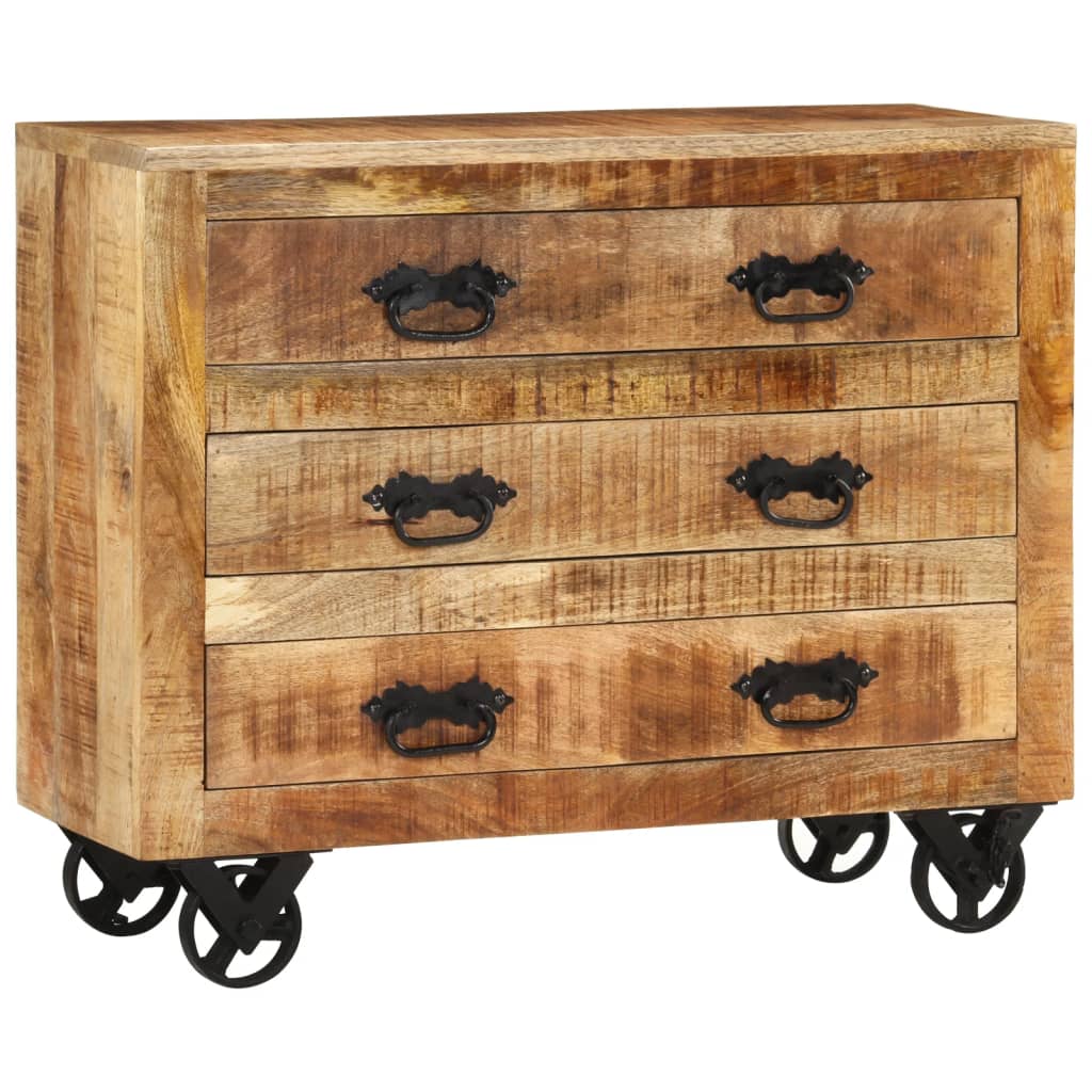skænk med 3 skuffer 80x30x65 cm massivt ru mangotræ