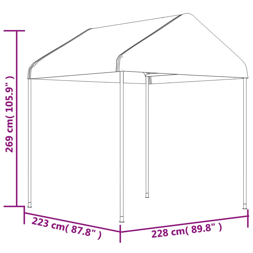 pavillon med tag 13,38x2,28x2,69 m polyethylen hvid