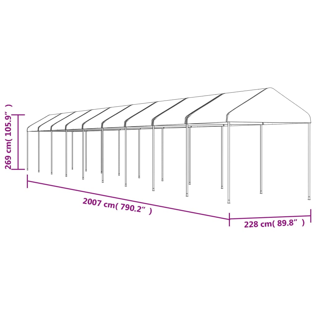 pavillon med tag 20,07x2,28x2,69 m polyethylen hvid