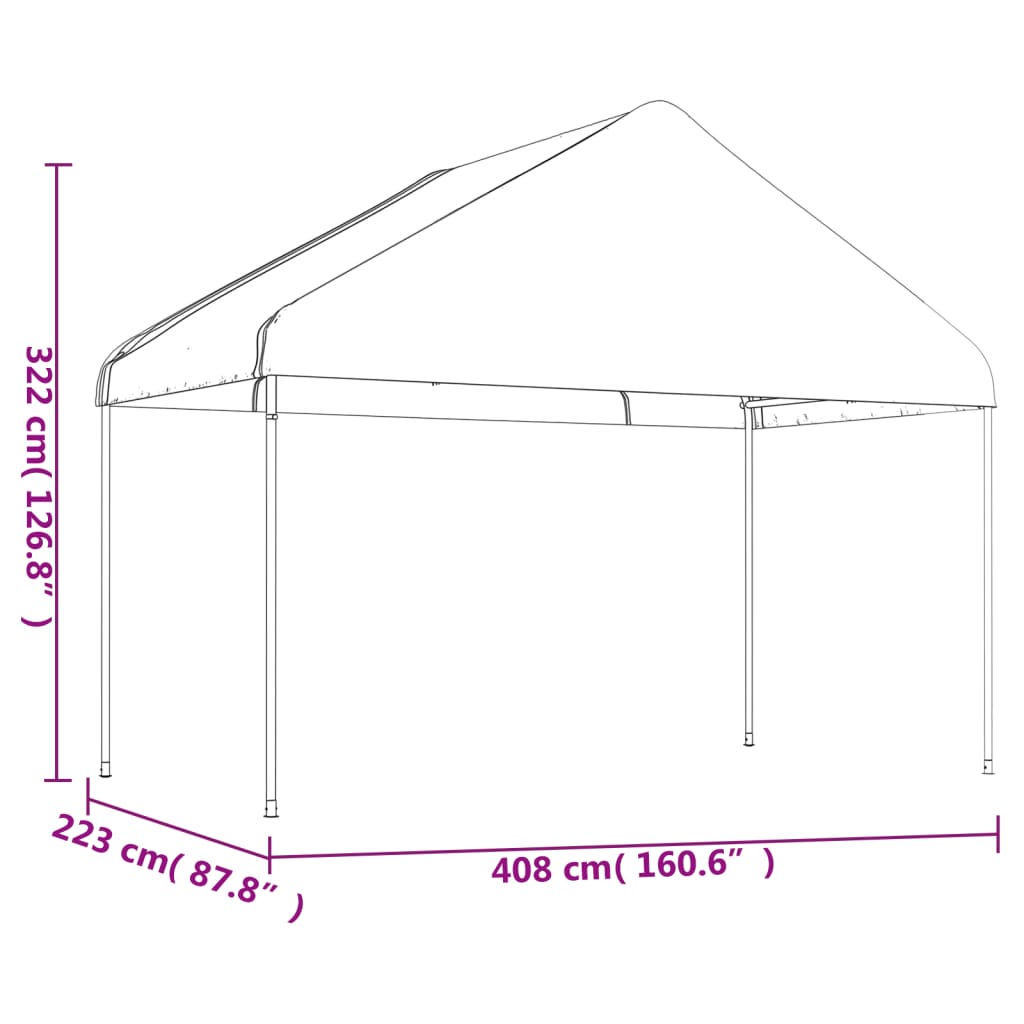 pavillon med tag 13,38x4,08x3,22 m polyethylen hvid
