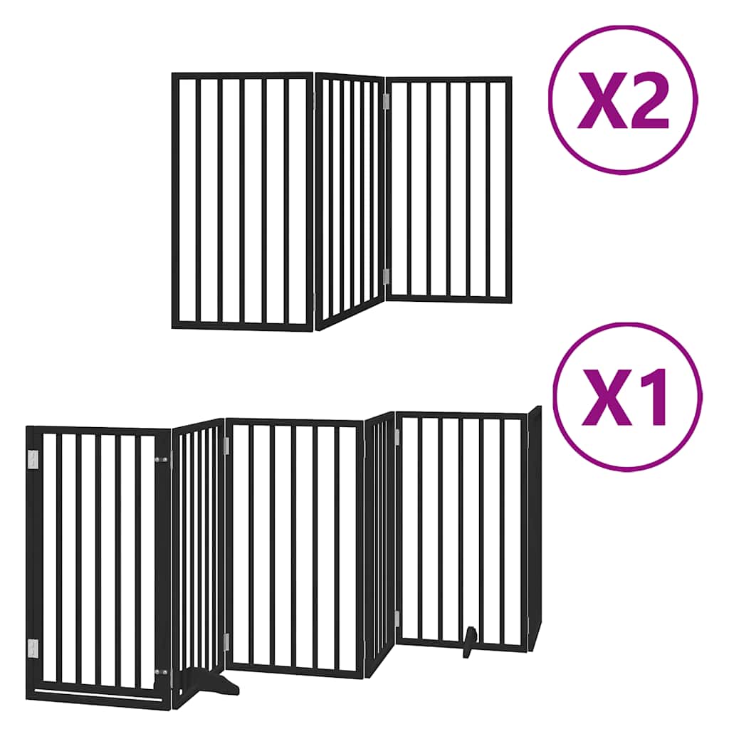 hundelåge med dør 12 paneler 600 cm foldbar poppeltræ sort