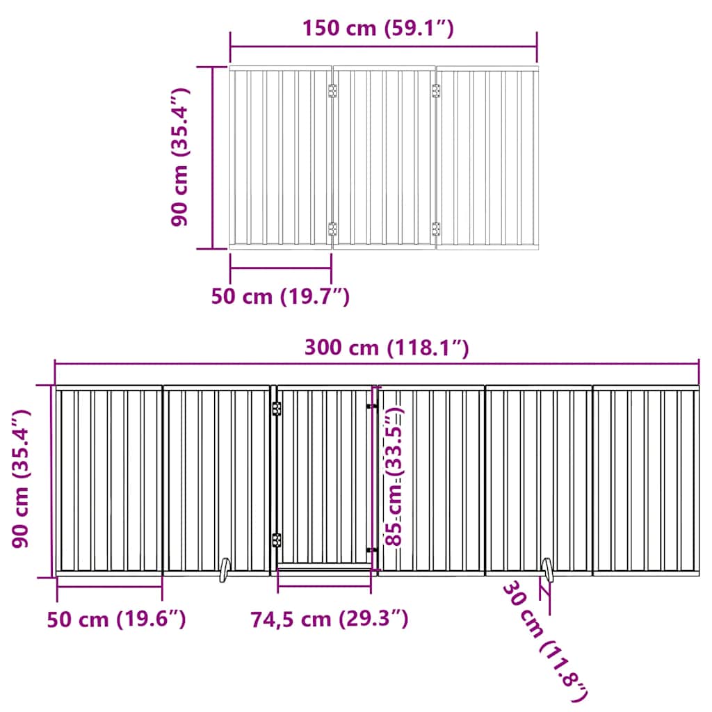 hundelåge med dør 12 paneler 600 cm foldbar poppeltræ sort