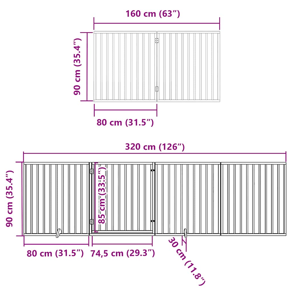 hundelåge med dør 8 paneler 640 cm foldbar poppeltræ hvid