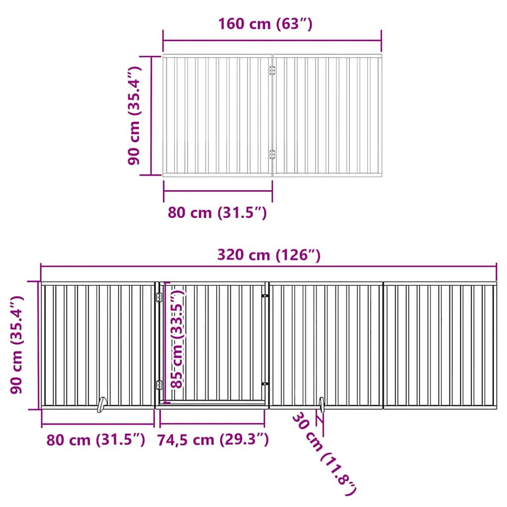 hundelåge med dør 12 paneler 960 cm foldbar poppeltræ hvid