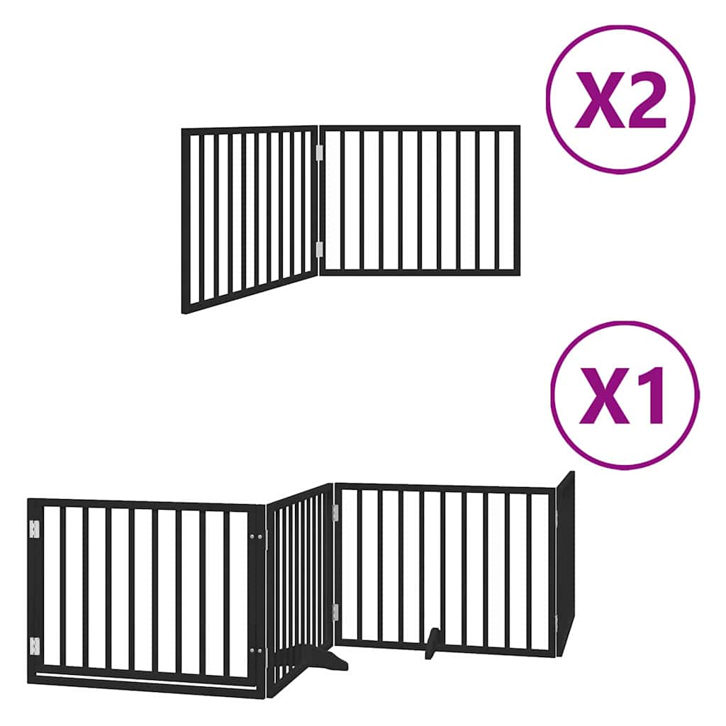 hundelåge med dør 8 paneler 640 cm foldbar poppeltræ sort