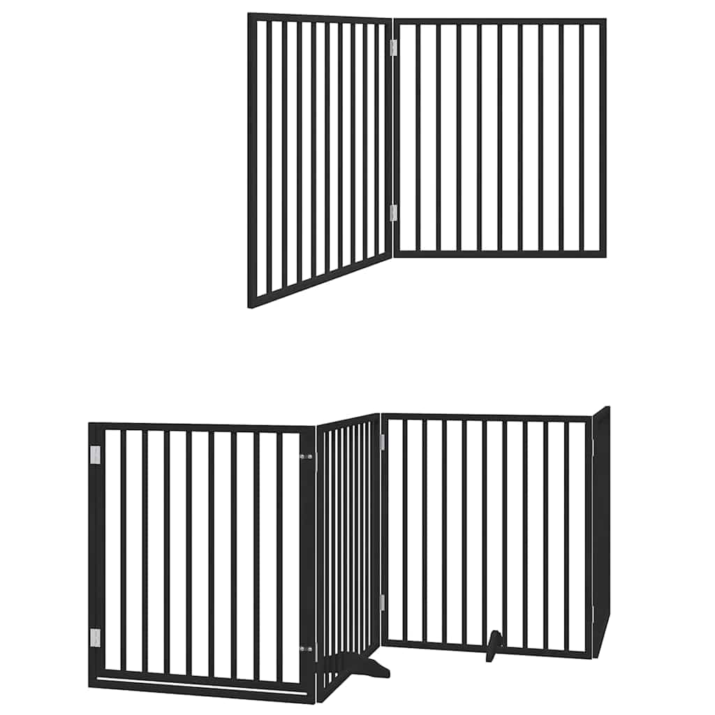 hundelåge med dør 6 paneler 480 cm foldbar poppeltræ sort