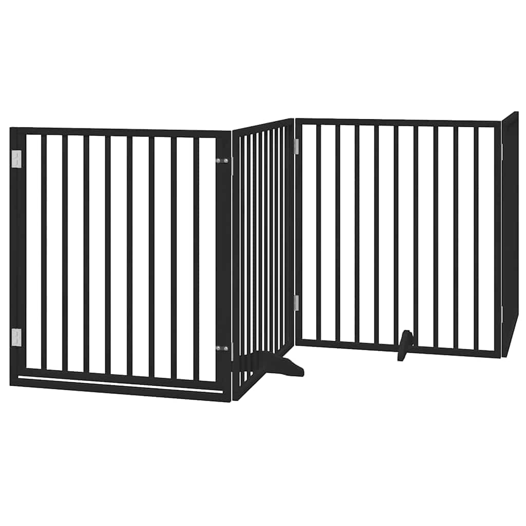 hundelåge med dør 6 paneler 480 cm foldbar poppeltræ sort