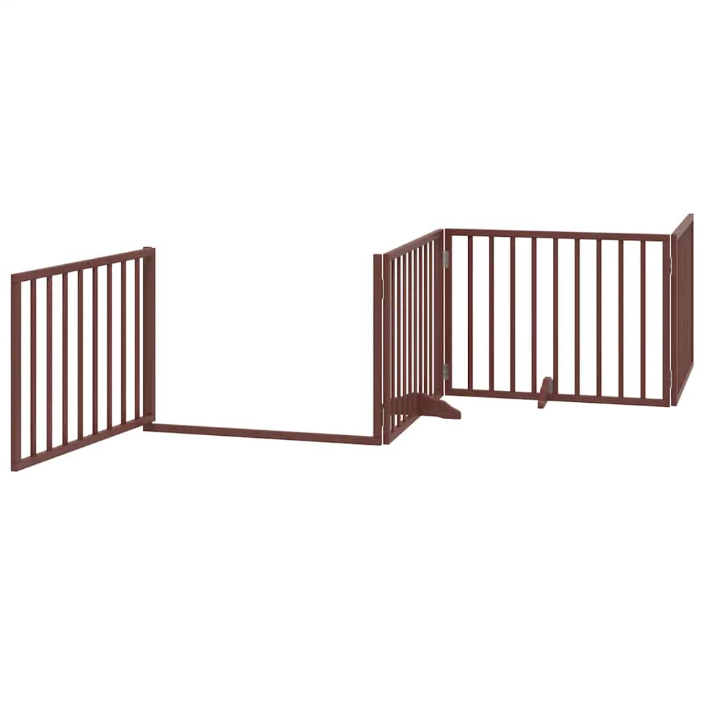 hundelåge med dør 6 paneler 480 cm foldbar poppeltræ brun