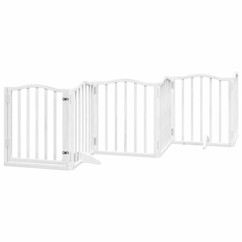 hundelåge med dør 12 paneler 600 cm foldbar poppeltræ hvid