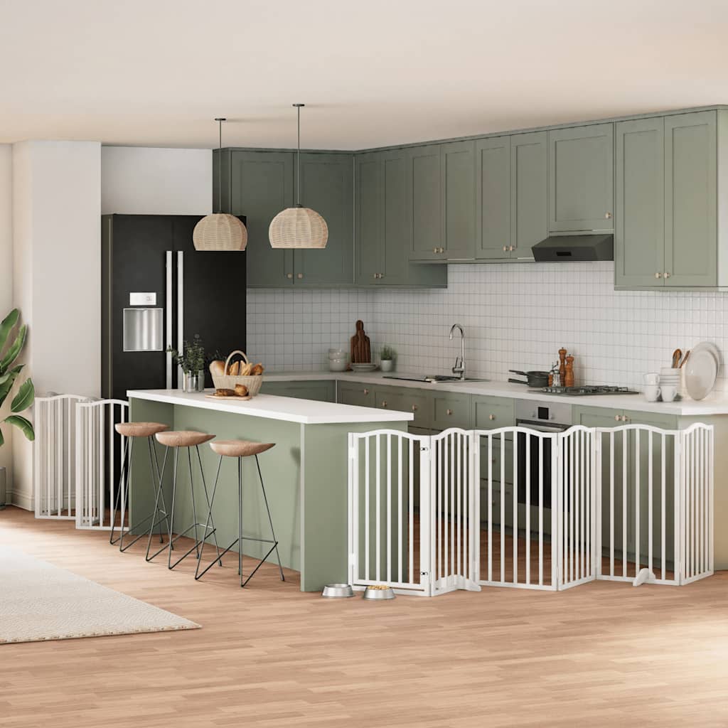 hundelåge med dør 15 paneler 750 cm foldbar poppeltræ hvid