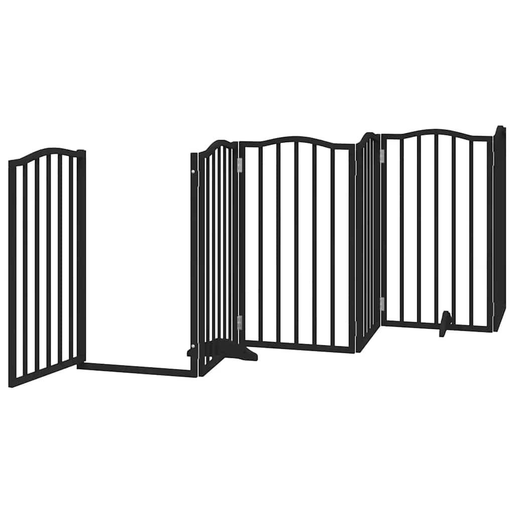 hundelåge med dør 15 paneler 750 cm foldbar poppeltræ sort