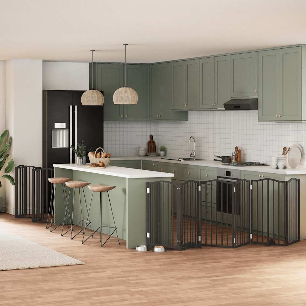 hundelåge med dør 15 paneler 750 cm foldbar poppeltræ sort