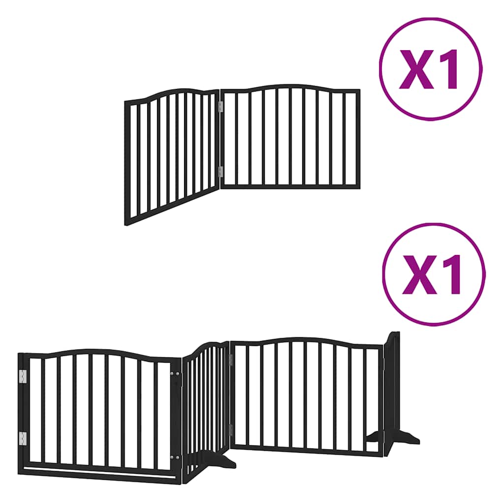 hundelåge med dør 6 paneler 480 cm foldbar poppeltræ sort