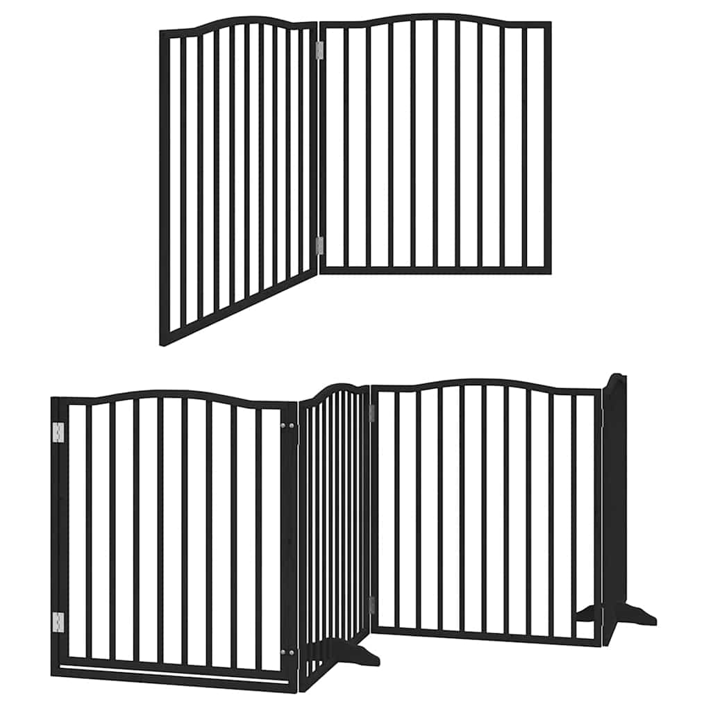 hundelåge med dør 8 paneler 640 cm foldbar poppeltræ sort