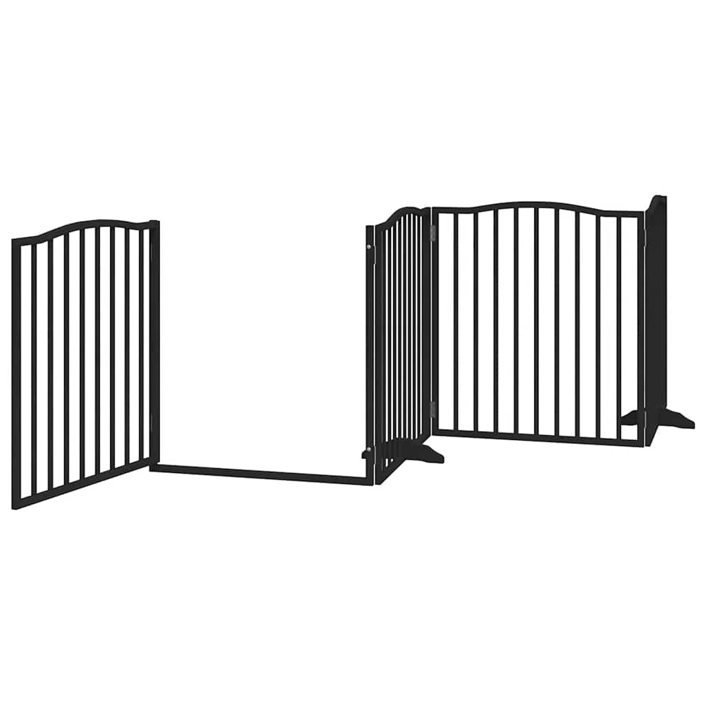 hundelåge med dør 8 paneler 640 cm foldbar poppeltræ sort