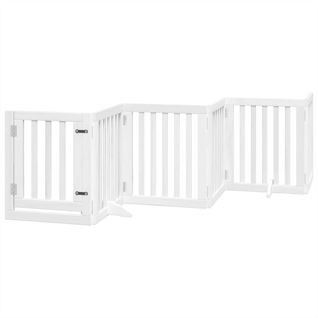 hundelåge med dør 9 paneler 450 cm foldbar poppeltræ hvid
