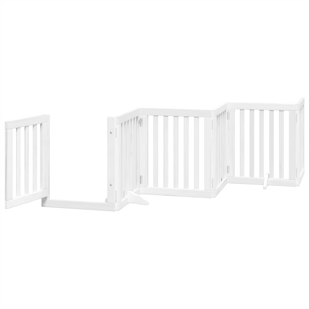 hundelåge med dør 15 paneler 750 cm foldbar poppeltræ hvid