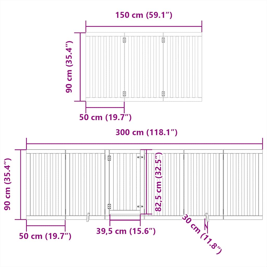 hundelåge med dør 12 paneler 600 cm foldbar poppeltræ hvid