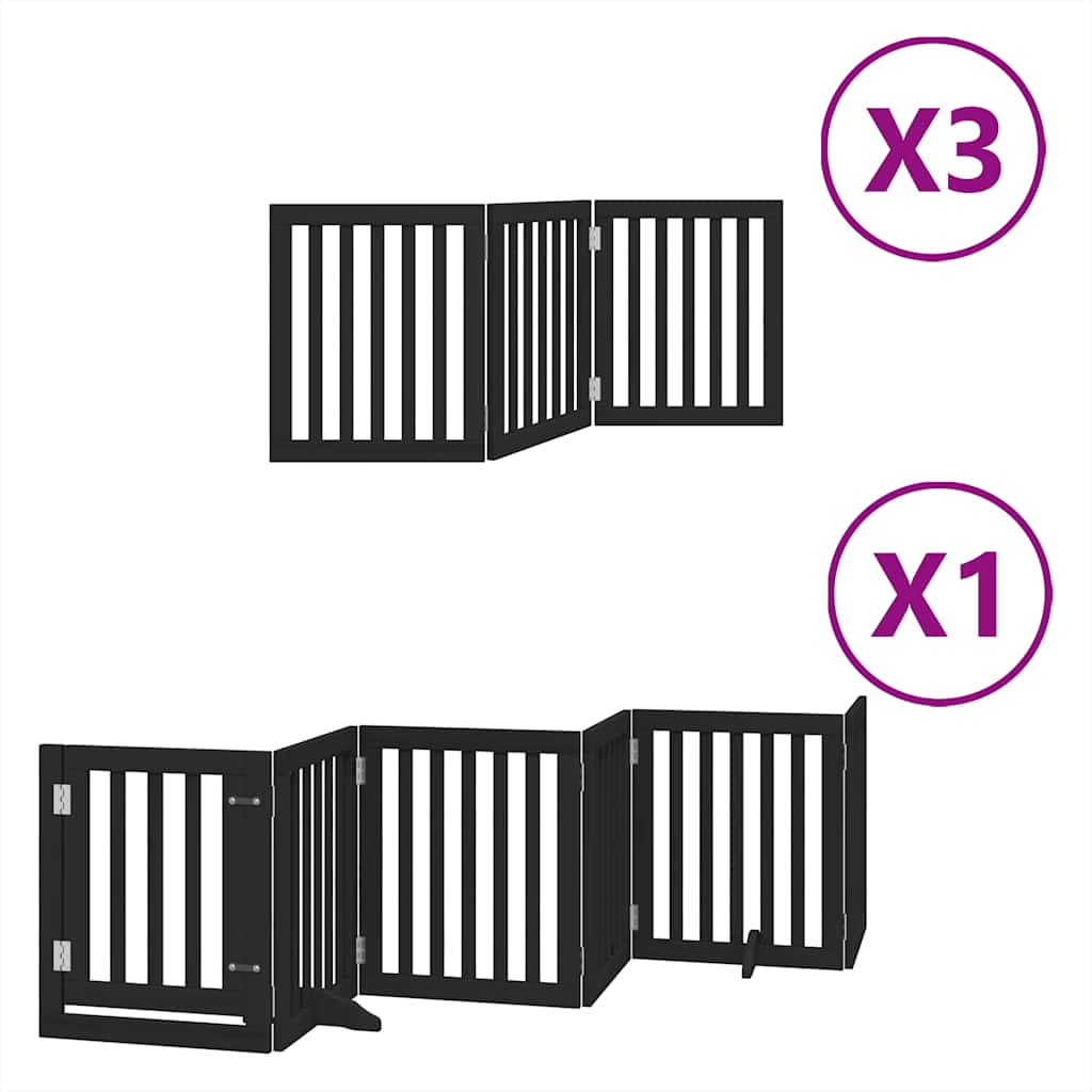 hundelåge med dør 15 paneler 750 cm foldbar poppeltræ sort