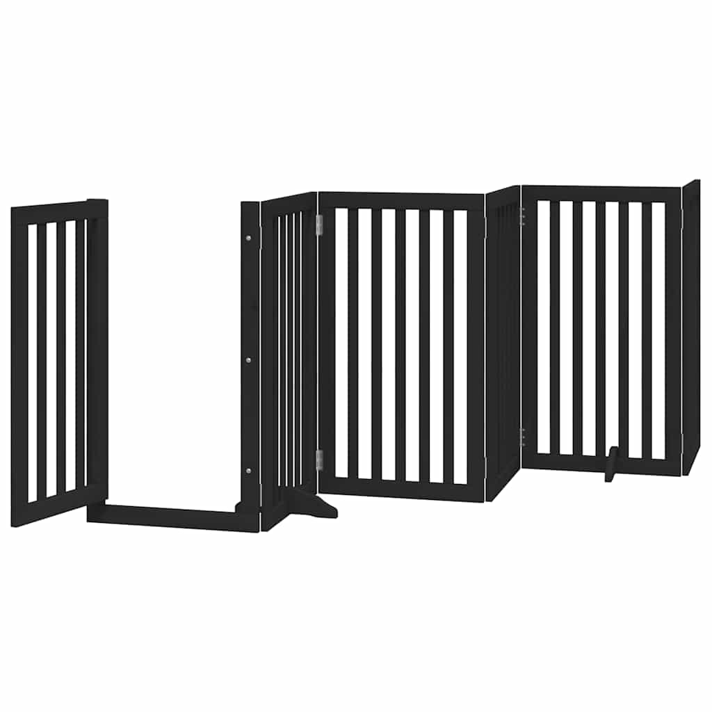 hundelåge med dør 9 paneler 450 cm foldbar poppeltræ sort