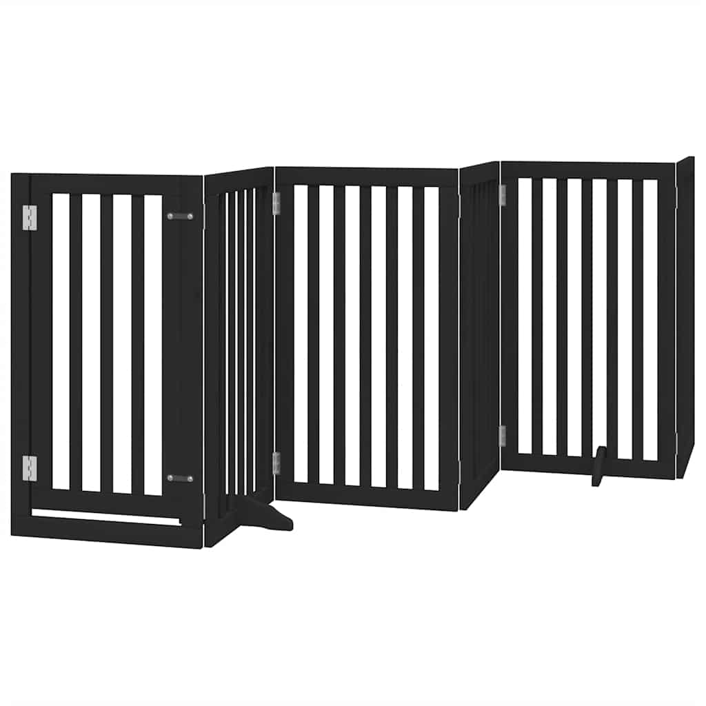 hundelåge med dør 15 paneler 750 cm foldbar poppeltræ sort
