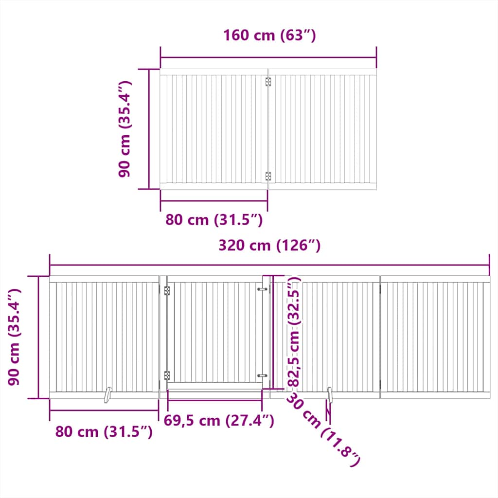 hundelåge med dør 6 paneler 480 cm foldbar poppeltræ