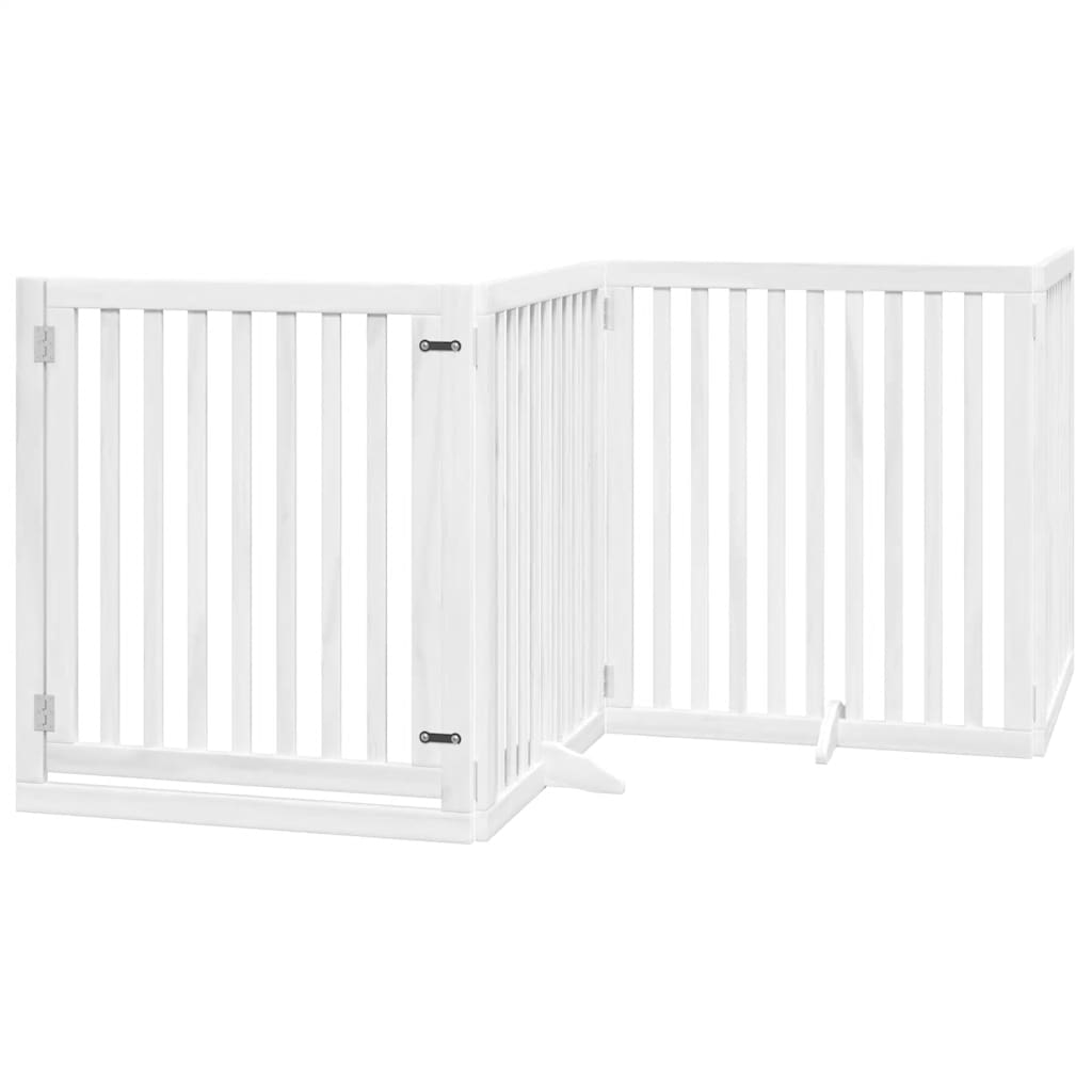 hundelåge med dør 6 paneler 480 cm foldbar poppeltræ hvid