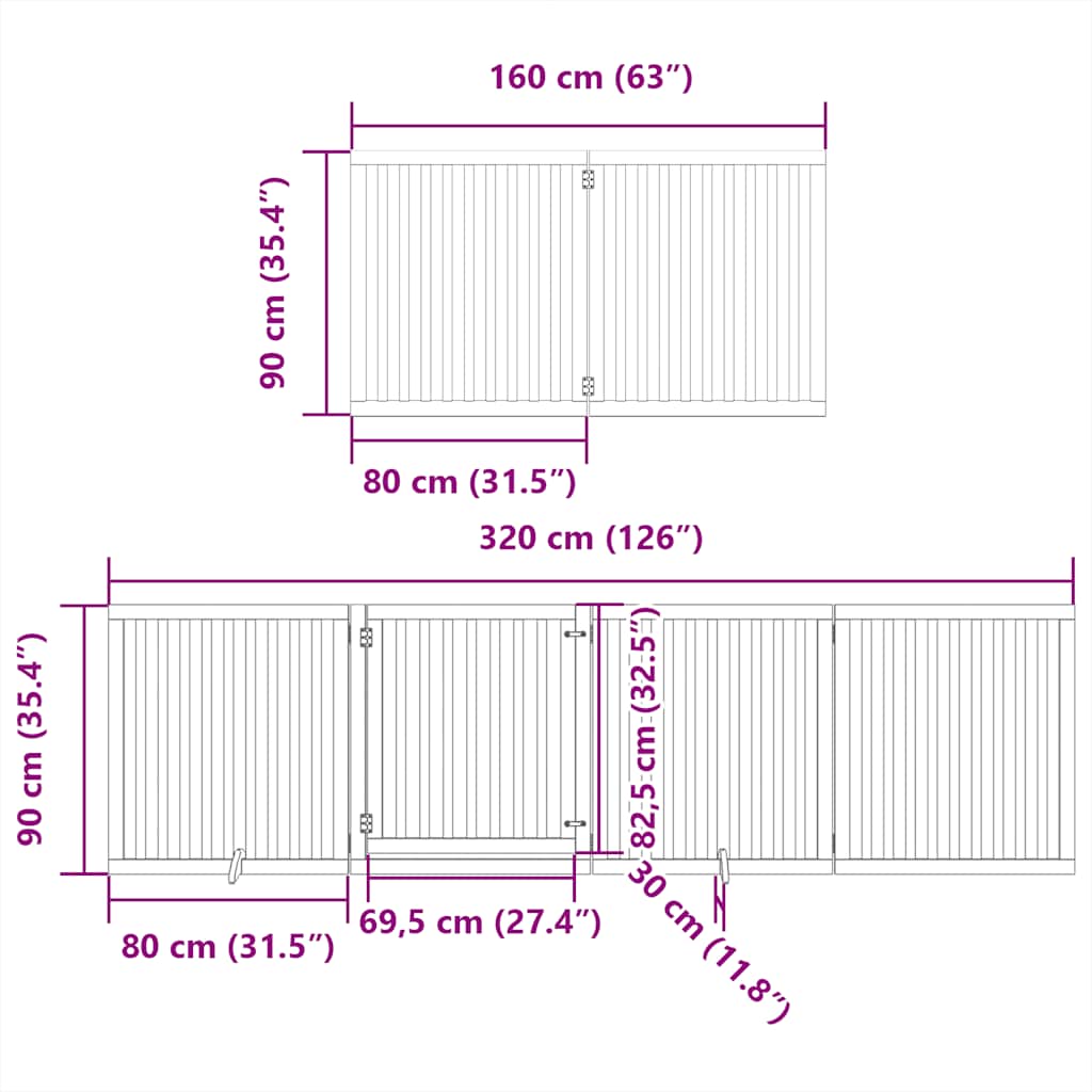 hundelåge med dør 12 paneler 960 cm foldbar poppeltræ hvid