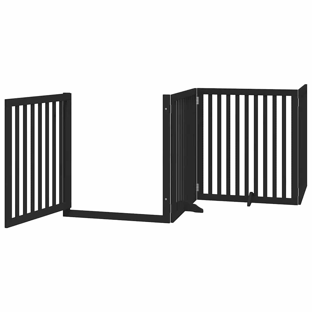 hundelåge med dør 12 paneler 960 cm foldbar poppeltræ sort