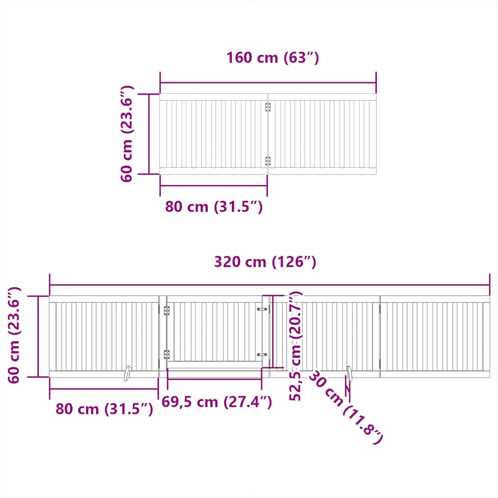 hundelåge med dør 8 paneler 640 cm foldbar poppeltræ brun