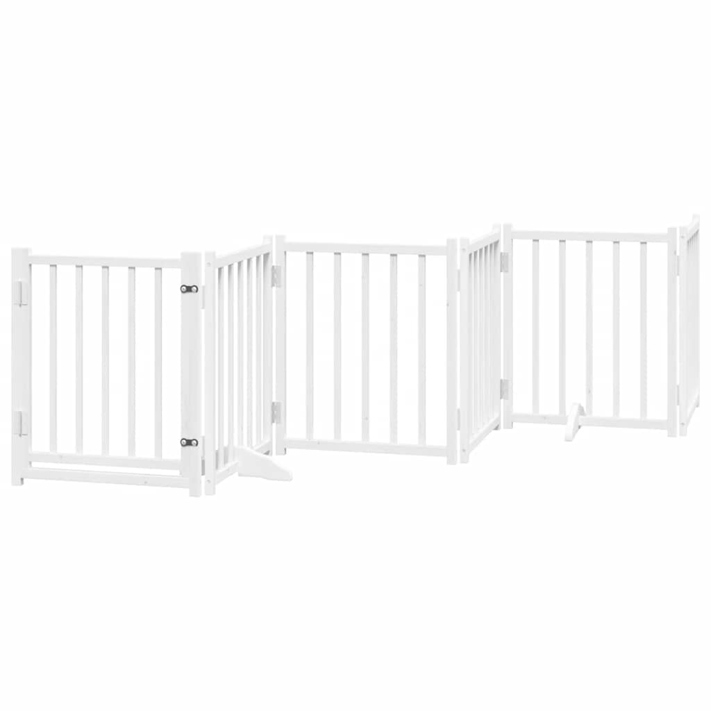 hundelåge med dør 15 paneler 750 cm foldbar poppeltræ hvid