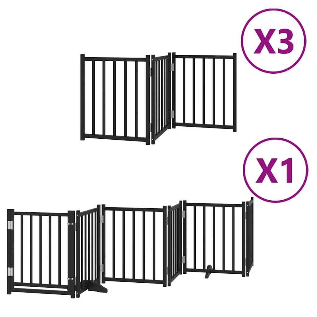 hundelåge med dør 15 paneler 750 cm foldbar poppeltræ sort