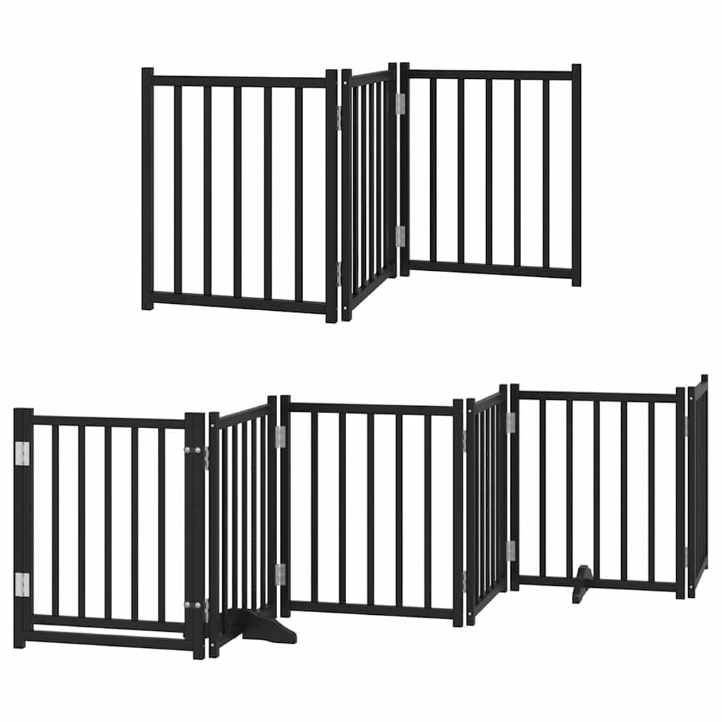 hundelåge med dør 15 paneler 750 cm foldbar poppeltræ sort