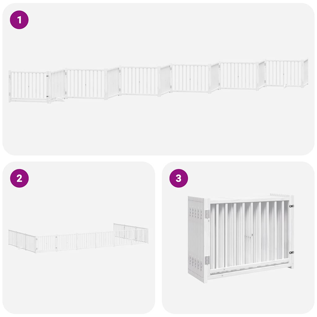 hundelåge med dør 12 paneler 960 cm foldbar poppeltræ hvid