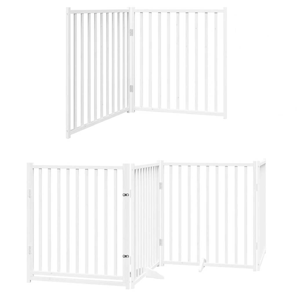 hundelåge med dør 12 paneler 960 cm foldbar poppeltræ hvid