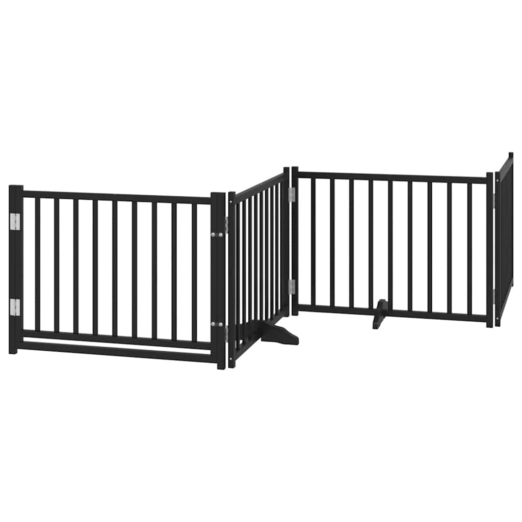 hundelåge med dør 6 paneler 480 cm foldbar poppeltræ sort