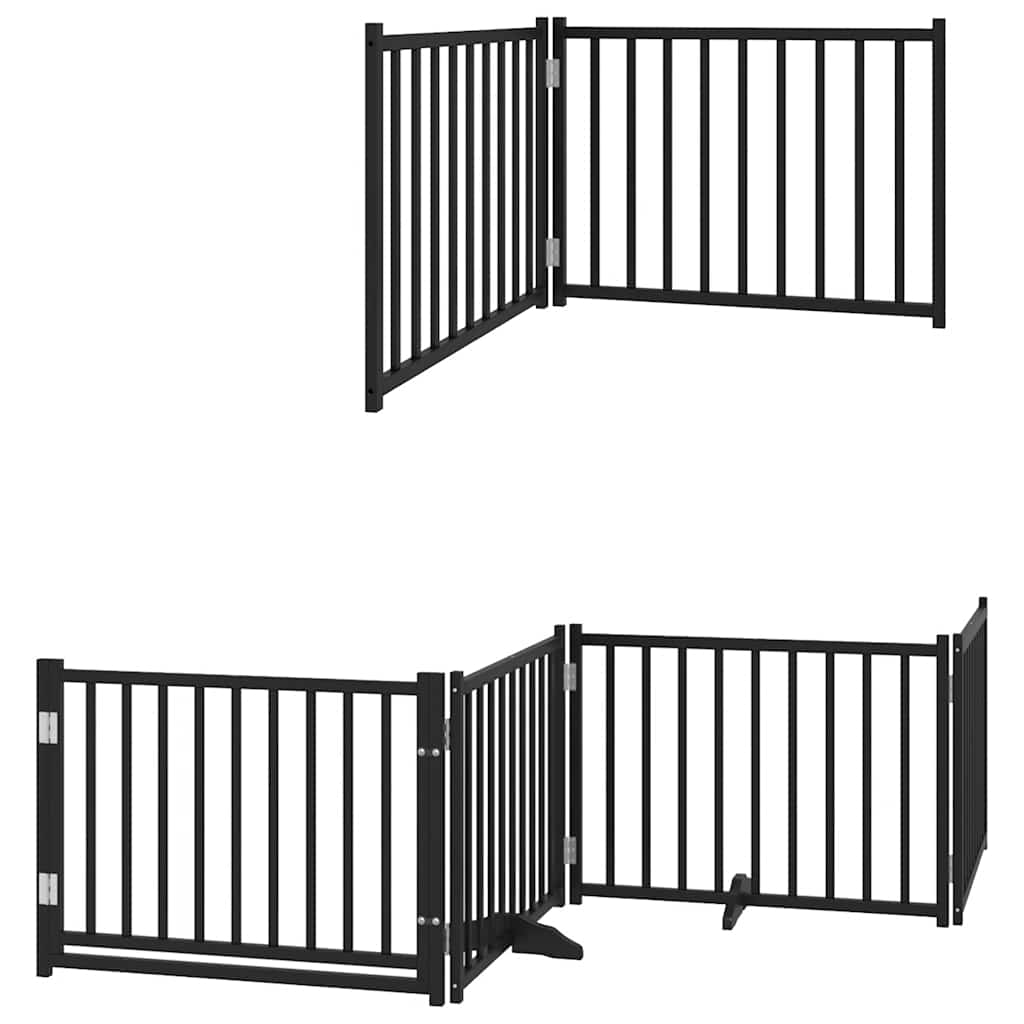 hundelåge med dør 12 paneler 960 cm foldbar poppeltræ sort