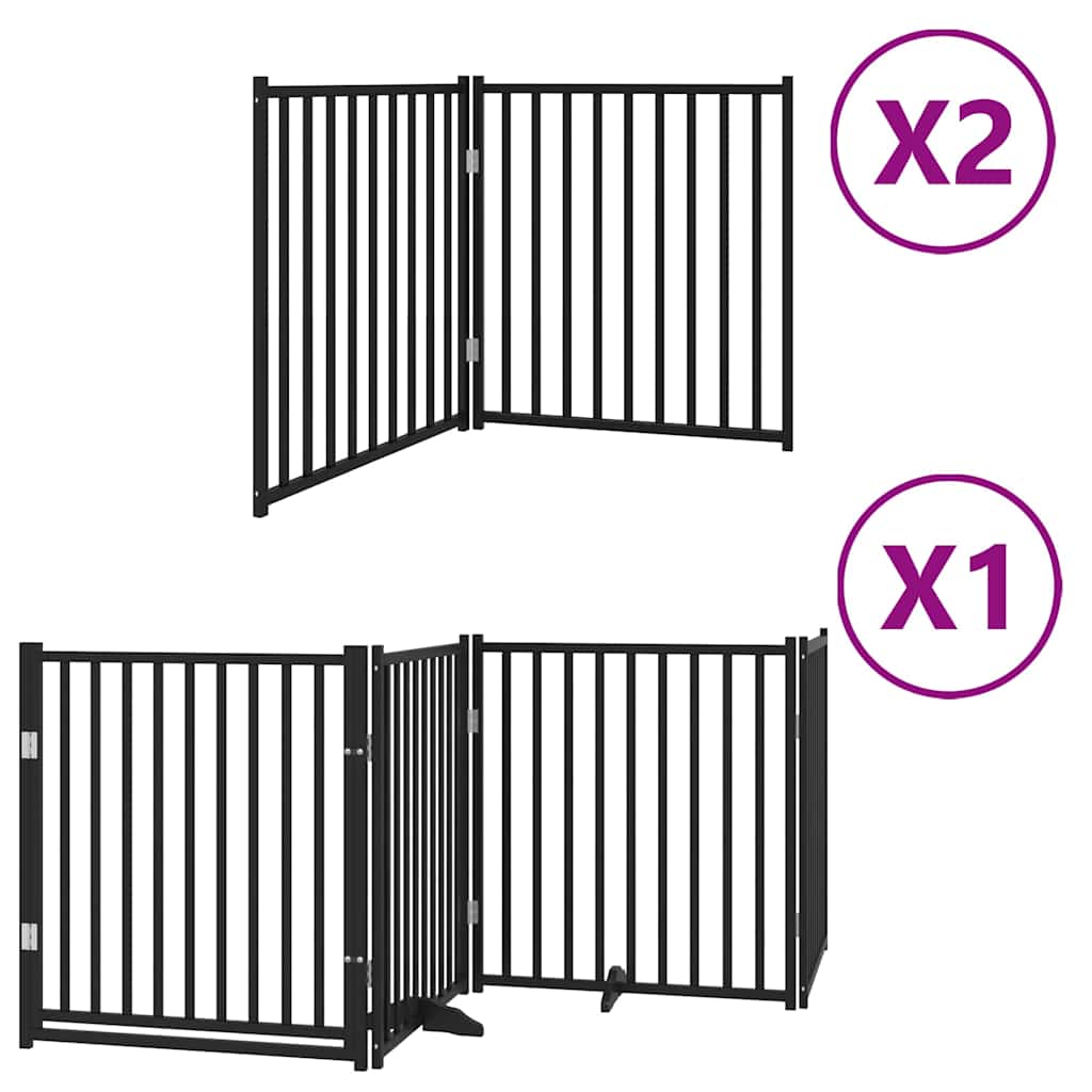 hundelåge med dør 8 paneler 640 cm foldbar poppeltræ sort