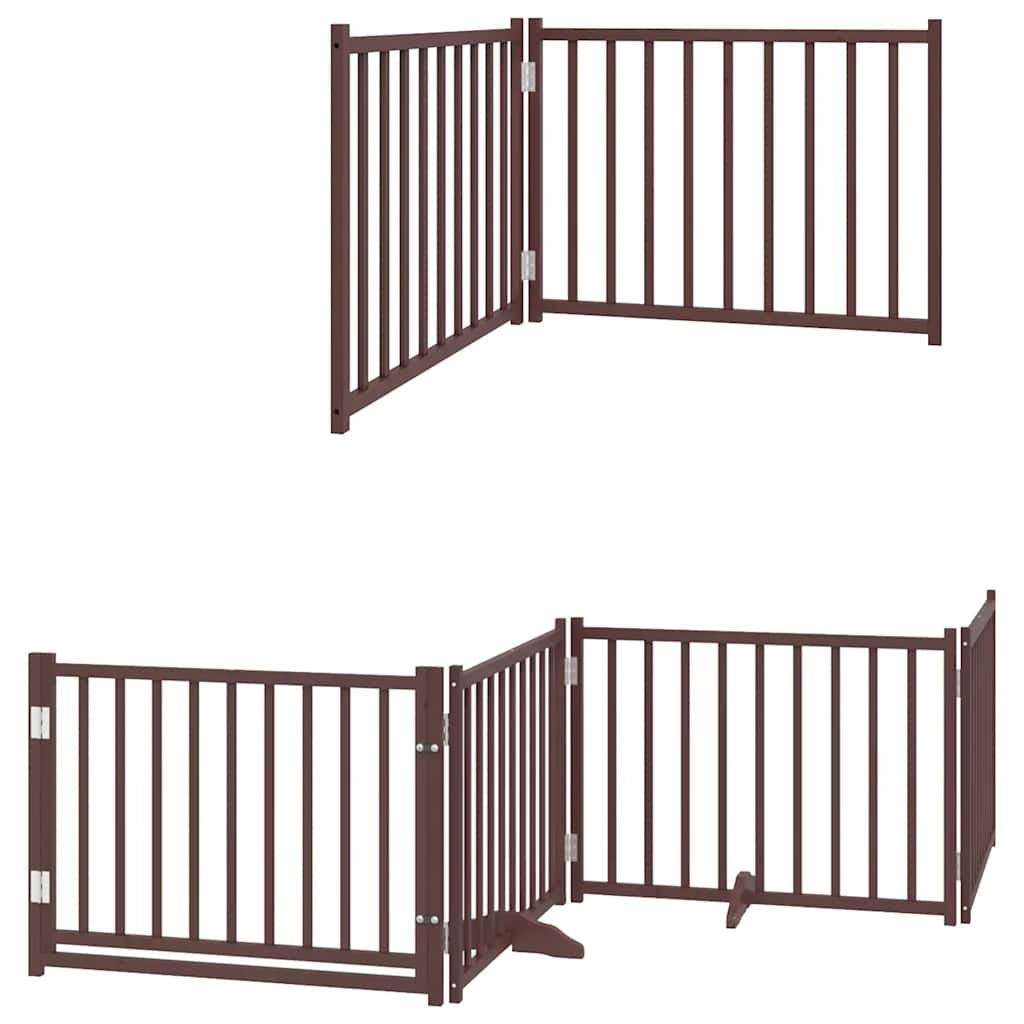 hundelåge med dør 8 paneler 640 cm foldbar poppeltræ brun