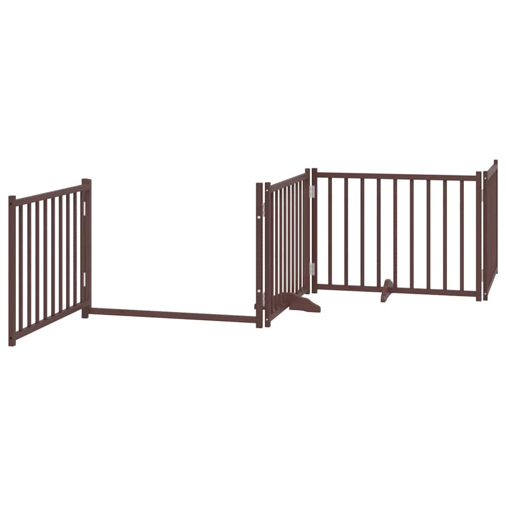 hundelåge med dør 8 paneler 640 cm foldbar poppeltræ brun