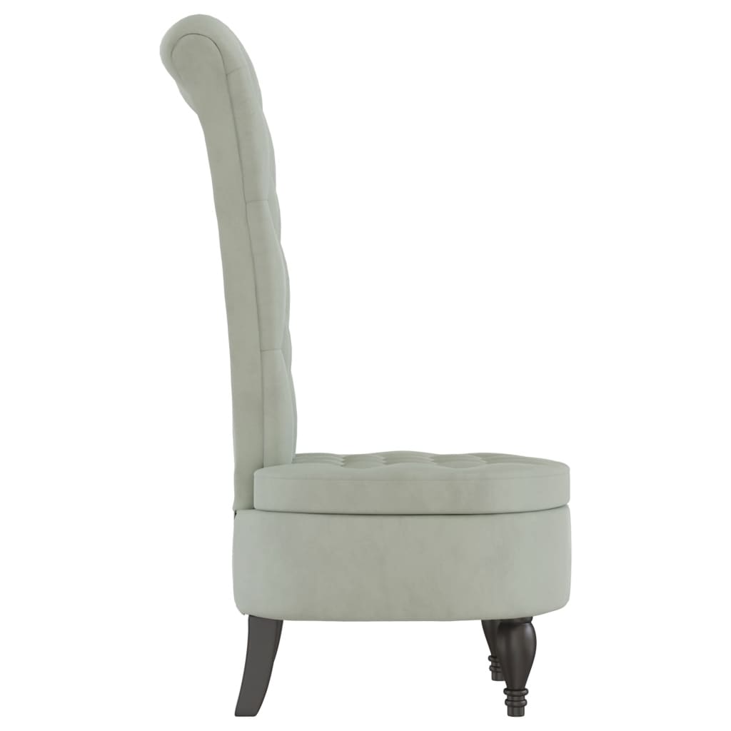 stol med høj ryg knapdesign velour lysegrå
